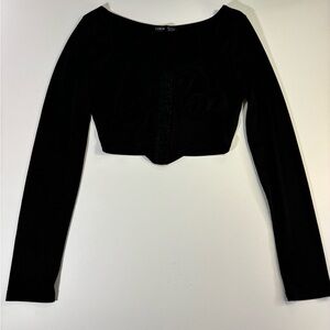 SHEIN Black Elegant Long Sleeve Crop Top
